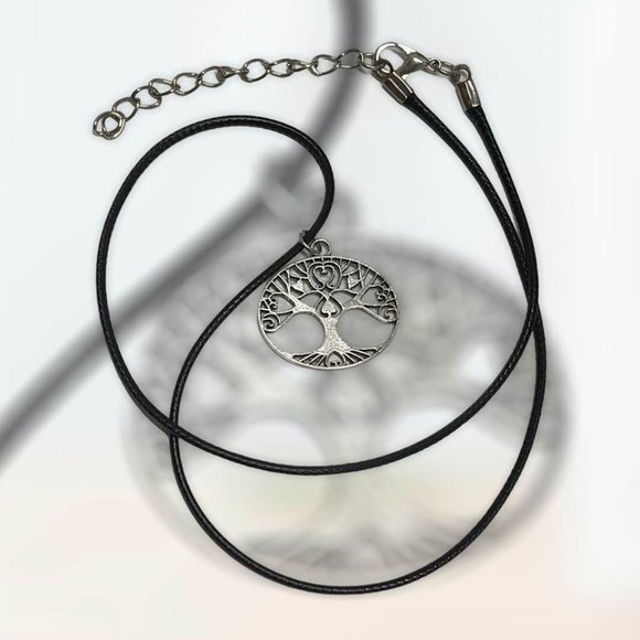 Tree of Life Pendant Black Waxed Cord Necklace - Picture 3 of 5
